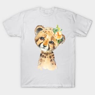 Adorable Cheetah with Flower T-Shirt